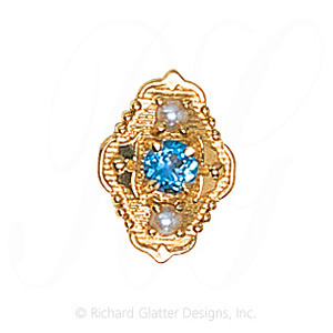 GS511 BT/PL - 14 Karat Gold Slide with Blue Topaz center and Pearl accents 